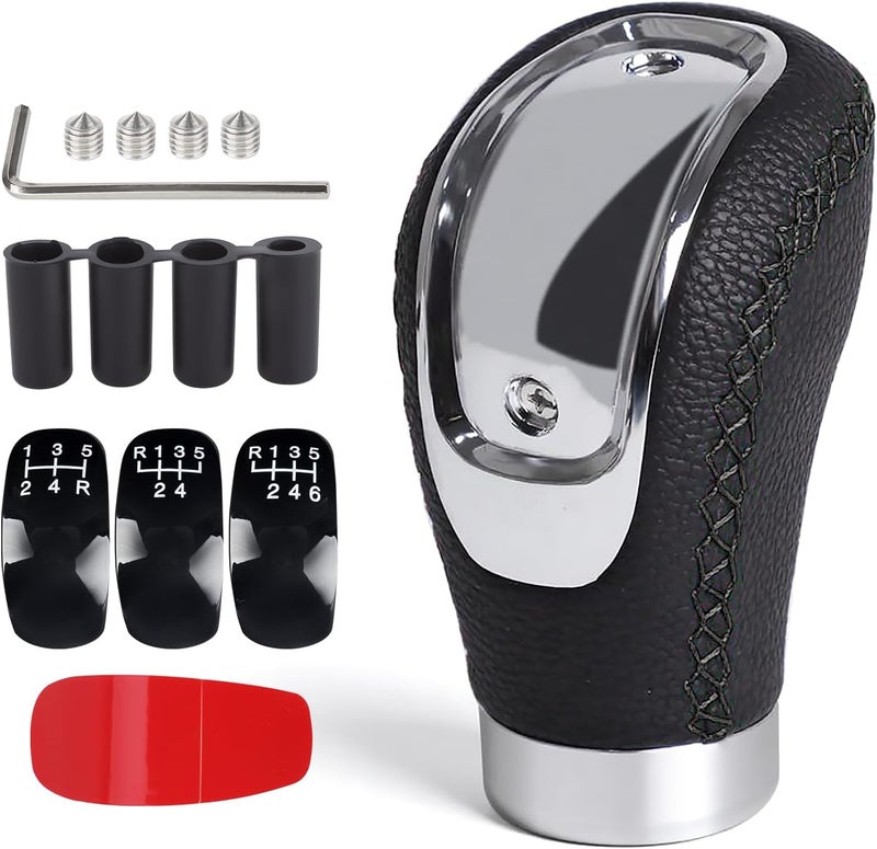 ANDO RACING Universal 5/6 Speed Leather Car Racing Gear Shift Shifter knob,Artificial Leather and ABS Black Stitching Shift Knob with 4 Adapters,Replaceable 3 Gear Position Pastors(Black+Black Line) - Image 1